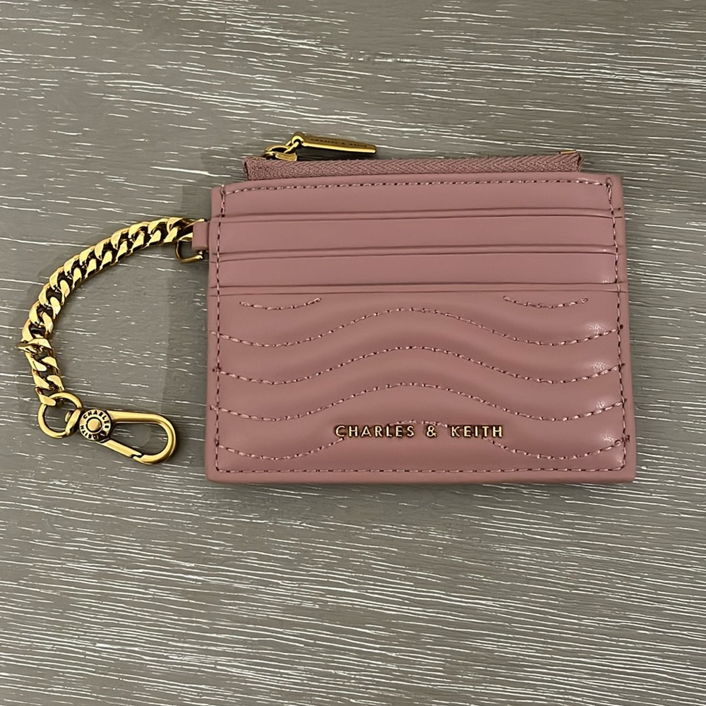 Charles and Keith Card Holder with Zipper in Mauve